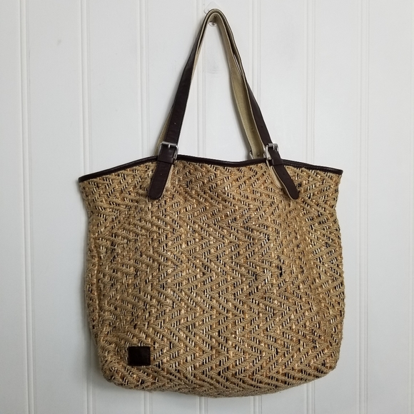 TOMS Island Chevron Woven Straw Large Tote Bag - Picture 1 of 16